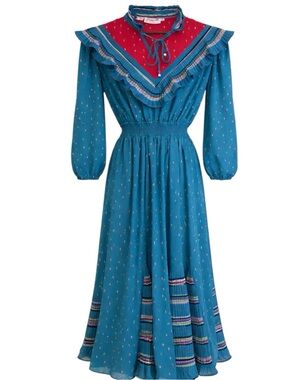 Assorti for Susan Freis Vintage Dress Blue Red Womens Size Large